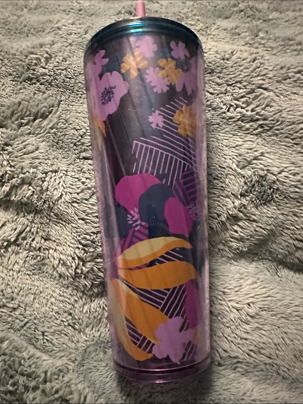 Starbucks Purple Floral & Yellow Accent Reusable Tumbler